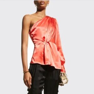 CINQ À SEPT Stace One Shoulder silk top    Size medium         coral  cinq a se